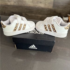 Adidas Kids White and Leopard Print Sneakers